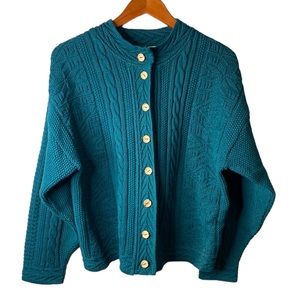 Vintage L L Bean Chunky Cable Knit Button Front Cardigan Sweater Long Sleeve USA